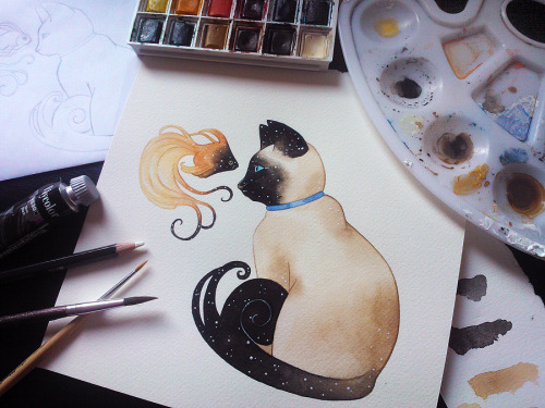 notadinotte:“Blessing”Watercolors and Acrylic on cotton paper 300gr, 20,5cm x 20,5cm.Soo