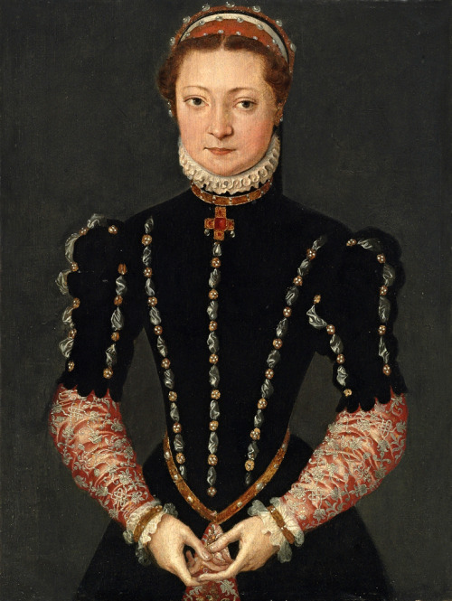 Portrait of a lady in a black dress by Pieter Jansz. Pourbus, circa 1565 to circa 1570