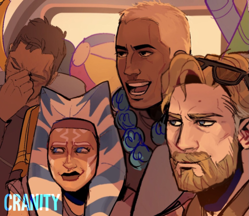cranity:Preview from my piece for the @foundaclonewarszine! Beach trip and Anakin probably said some