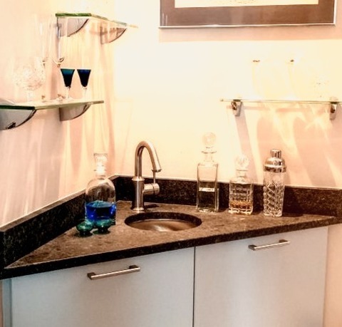 Home Bar - Transitional Home BarInspiration For A Small Transitional Wet Bar Remodel With Flat-panel