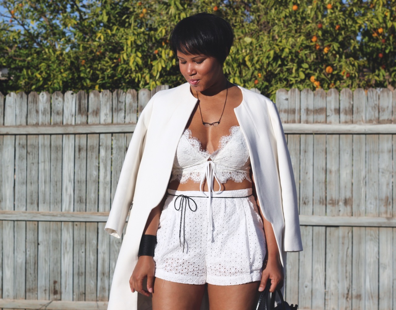 ecstasymodels:  All White Party  Zara Coat - Similar hereNasty Crop Top - Sold hereH&amp;M