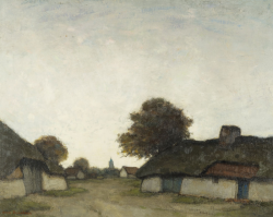 blastedheath:  Dirk Baksteen (Belgian, 1886-1971), Vieilles granges en Campine [Old barns in Kempen], 1961. Canvas, 40 x 50.5 cm. 