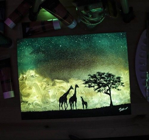 culturenlifestyle:Brilliant Landscape Illustrations Are Composed with Glow-In-The-Dark-Paint by  Cri