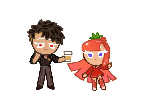 Did Cookie Run designs for Keiji and Sara. Cold Brew Coffee Cop + Strawberry Jam Schoolgirl