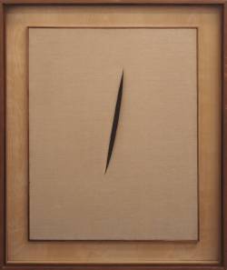 cavetocanvas: Lucio Fontana, Spatial Concept ‘Waiting,’ 1960  From the Tate Gallery: Spatial Concept, Waiting is one of a series of works Fontana made in Milan between 1958 and 1968. These works, which all consist of a canvas that has been cut