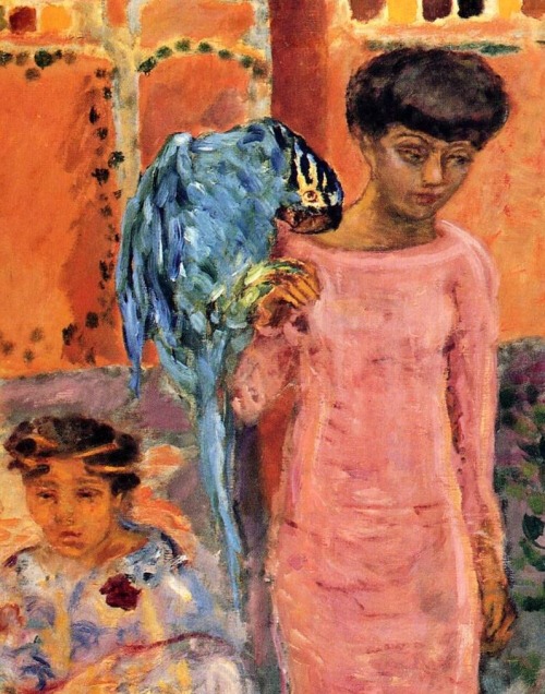 Detail of “Girl with a Parrot” by Pierre Bonnard, 1910.