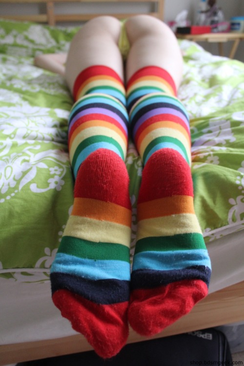 bdsmgeekshop:  @miniature-minx in our Rainbow socks 
