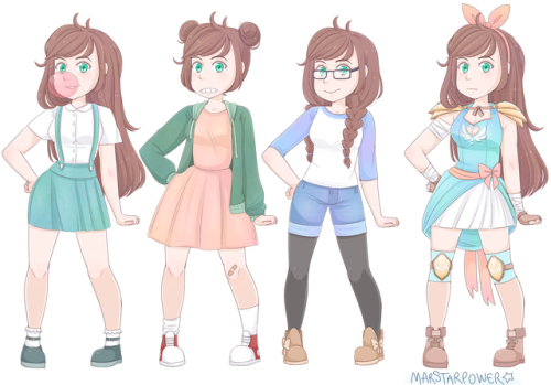 My magical girl in three casual outfits, and then her magic outfit! i just wanted to draw some cute 