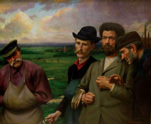 blastedheath:  Jef Leempoels (Belgian, 1867-1935), Les ouvriers retournant du travail, c. 1910. Oil on canvas, 39.5 x 47 in. 