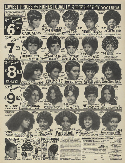 adsausage:Circa 1976, Valmor Hair Styles of Chicago From Paris Doll to Freedom Wig… good pric