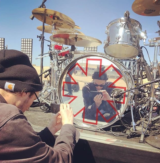 Josh photographs Chad’s Drum Kit when the Red Hot Chili Peppers performed at their Live At The Pyramids show at the Giza Pyramids in Egypt in March 2019