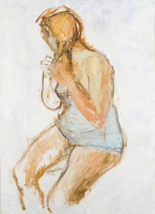 Woman Combing her Hair   -    Åke Mattas,1948.Finnish, 1920-1962Oil on panel, 96 x 70 cm.