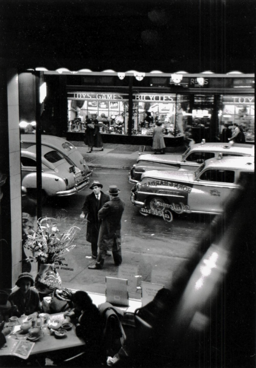 henripix:  David Vestal  East 59th Street from Automat Cafeteria, NYC, 1950 Silver print 