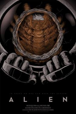 xombiedirge:  Alien by Randy Ortiz / Tumblr / Store 24” X 36” screen print, numbered edition of 275. On sale via Mondo at the 35mm screenings taking place Saturday and Sunday, October 26th/27th 2013, at The Ritz Alamo Drafthouse, Austin TX.