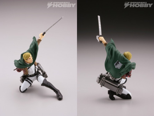 Capsule One has released more images of their next set of SnK figures (Armin, Hanji, Levi, Erwin, & Armored Titan), to be released in July and priced at 400 yen each!The set was originally announced here and follows the first series here.