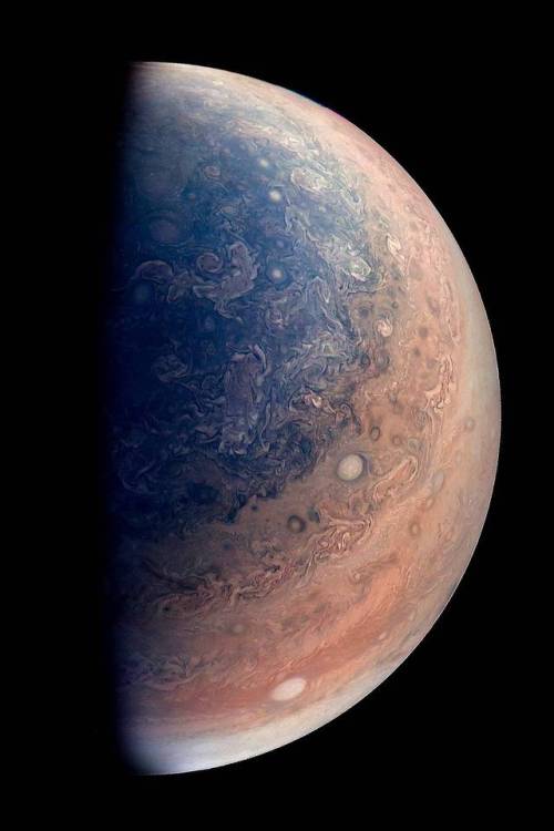 This enhanced color view of Jupiter’s south pole was created by citizen scientist Gabriel Fiset usin