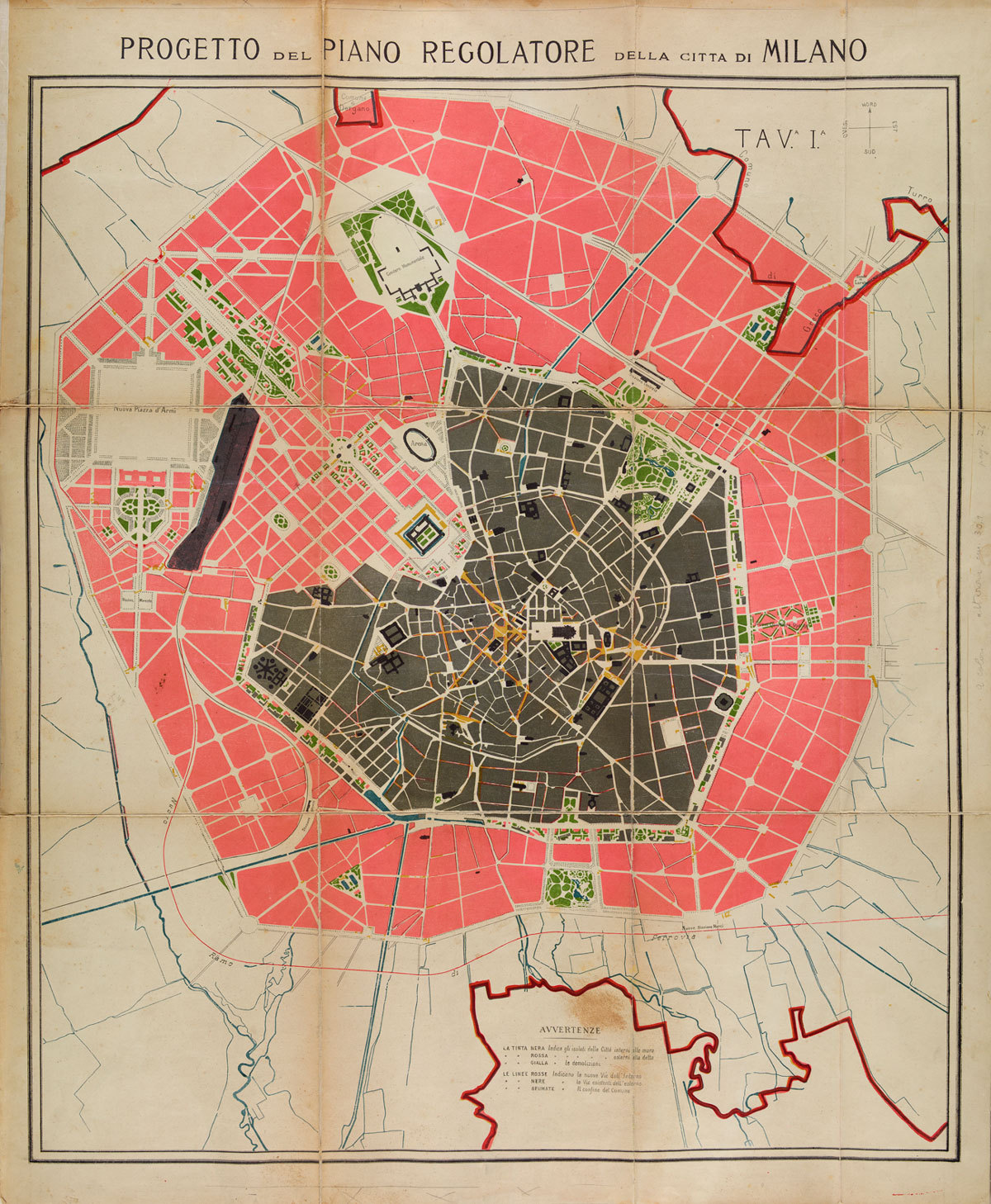 Urban projects map of Milan, 1884