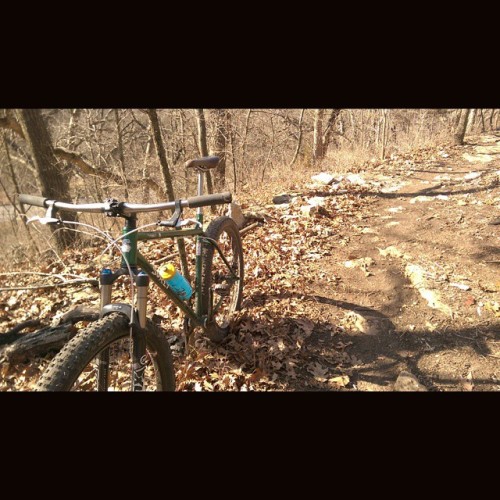 fuzzyimages:Krampus at rest on the dope Swope trails #SquareInstaPic #surly #singletrackmind