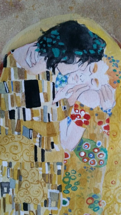 My largest watercolor commission to date! Based off of Gustav Klimt&rsquo;s &ldquo;The Kiss 