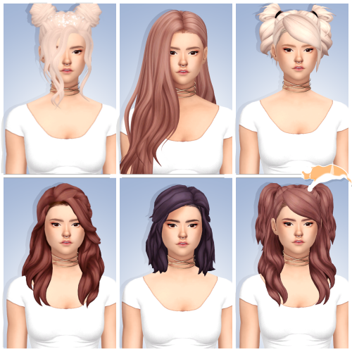 catplnt: Semi-mini CC Dump | Hair Recolors • @pastry-box‘s saccharine palette • 16 swatches • meshes