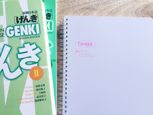 新しい教科書とノート / new textbook and notebookI finished Genki I and bought Genki II! I passed my placement 