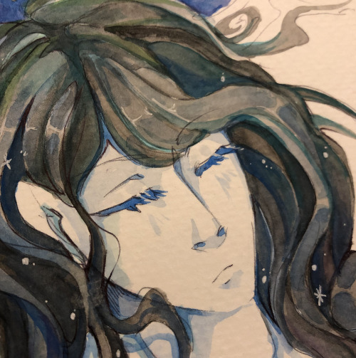 Had the urge to do some watercolors recently! Here&rsquo;s a headshot of Asariel.The colors in real 