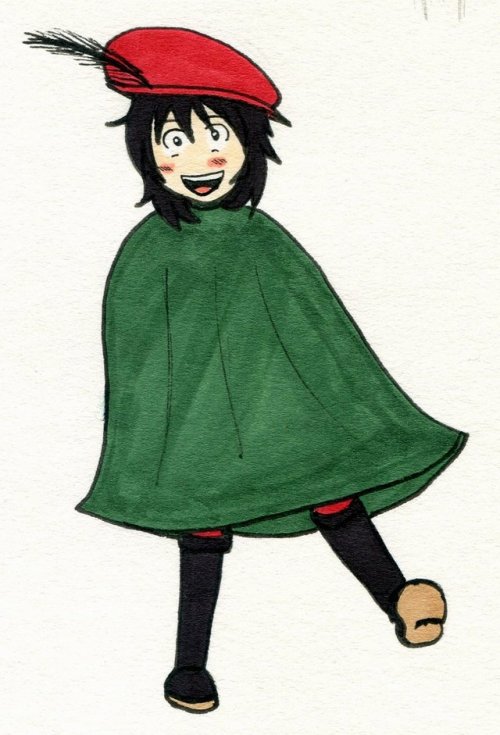 1863-project-art:Small doodle of Val in a cape, probably happily informing everyone that he doesn&rs