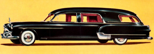 vintagegal:  1953 Henney-Packard ad  (x) “America’s Most Advanced Funeral Car.”   I’d actually like to have an old hearse to drive.