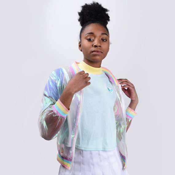 cheapetsy:  transparent holographic jacket // $19.99