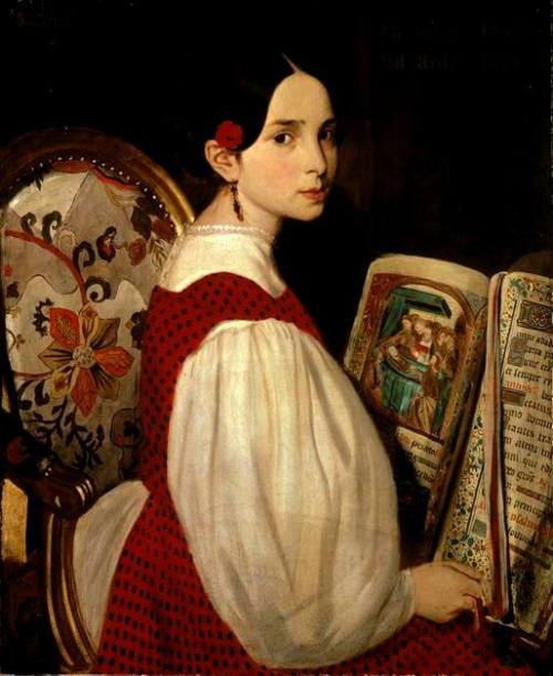 colourthysoul:  Auguste de Chatillon - Léopoldine, Victor Hugo’s daughter (1835)  niente male il codice miniato che la timida fanciulla va riempiendo di ditate. Speriamo sia una riproduzione. Già. E se lo fosse? Attraverso quanti strati di imposture