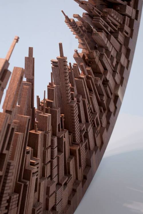 Porn Pics asylum-art:  Wooden Cityscapes Sculpted by