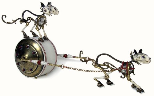 cross-connect:  Jessica Joslin transforms unexpected found objects such as bullet casings, old brass buttons, musical instrument parts, bones, and other nostalgic ephemera into skeletal animal figurines ranging in size from one inch to six feet. Her