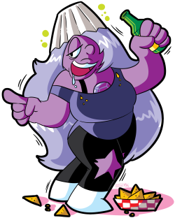 This was commissioned by someone on deviantART called MidnaAdams, and he wanted me to draw Amethyst from Steven Universe comically drunk.