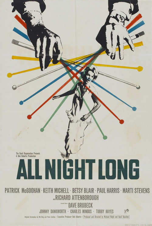 British one sheet for ALL NIGHT LONG (Basil Deaden, UK, 1962) Designer: uncredited Poster source: He