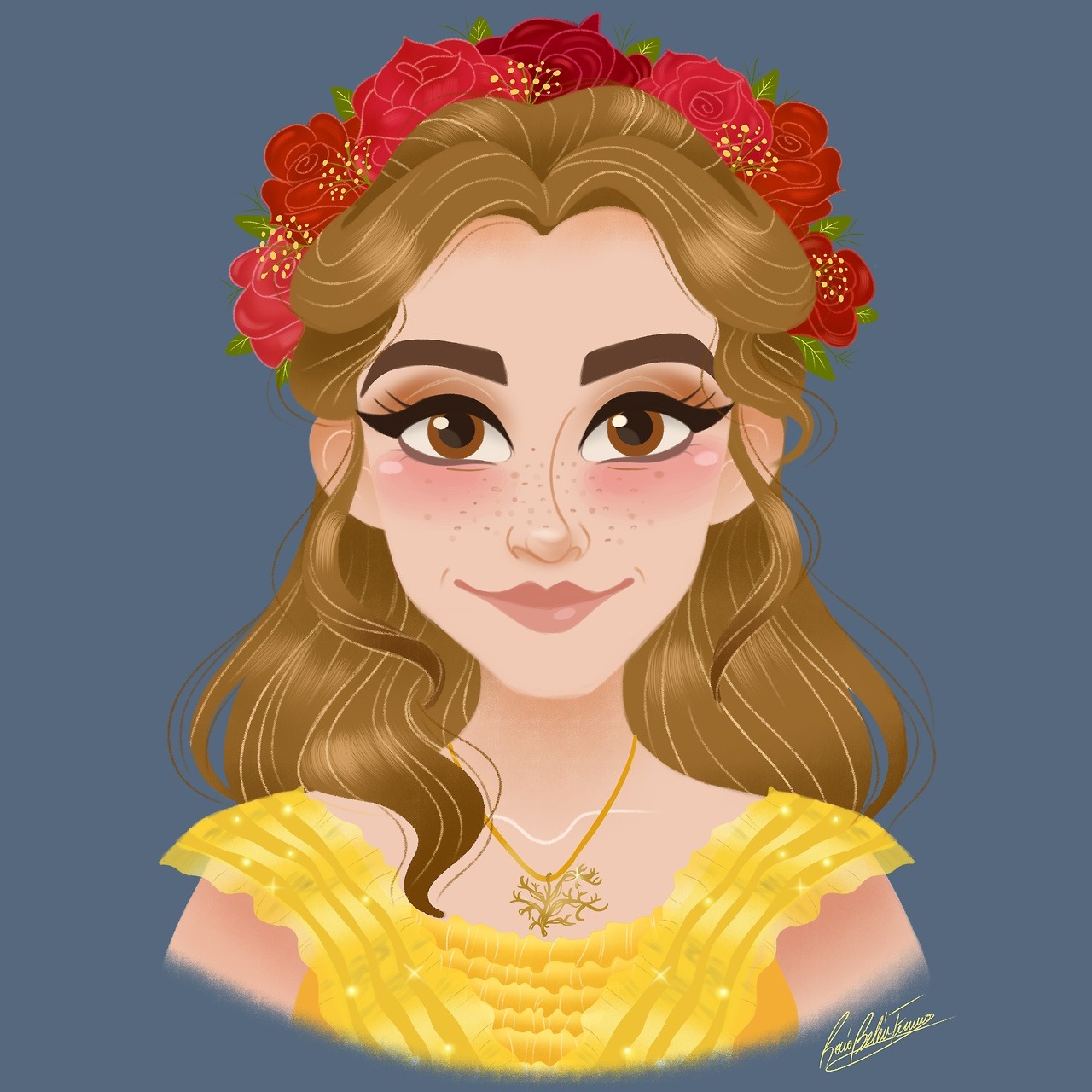 Rocio S Art Emma Watson As Belle Wearing A Roses Crown From