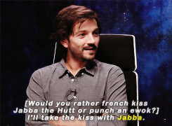 emmaawatson:Diego Luna and his obsession with Jabba (｡♥‿♥｡)ﾉ*:･ﾟ✧