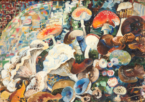 huariqueje:Fly agaric  and milk mushrooms   -   Chris Lanooij, c.1910/Dutch , 1881-1948Oil on canvas