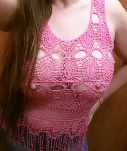 notmyfirstreodeo:  sexysassymommy:  goldenthegreat:  sexysassymommy:  I think I will need to wear something under this.  Nah.  *wink*   sassy, this looks custom made.  I’l bet mm4 measured the distance between your nipples, then knitted this for you.