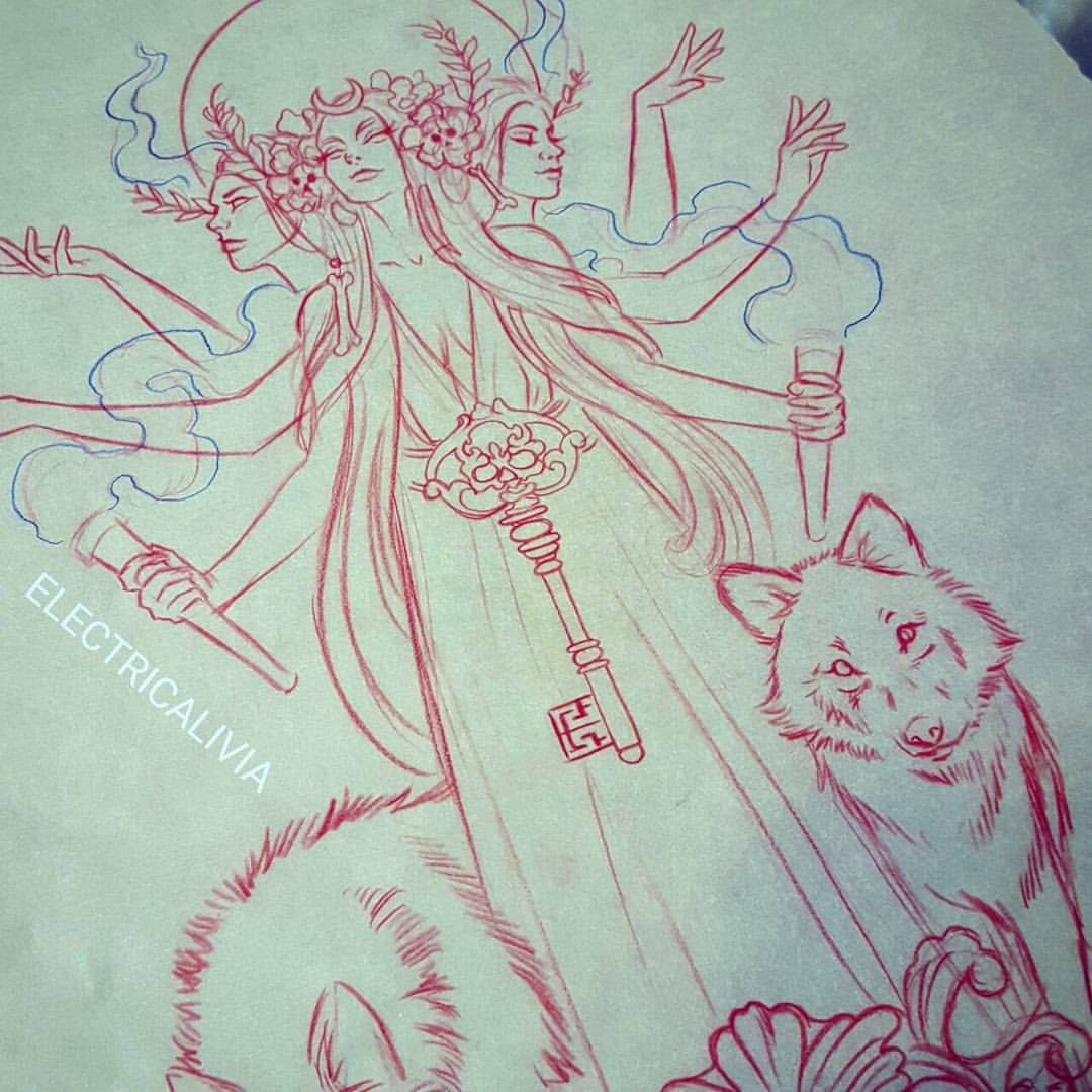 Out of Step Books  Gallery  We dig this awesome Hecate drawing that  iannbeneteli created for a tattoo design  Iann has an outstanding  portfolio of tattoos and drawings  so