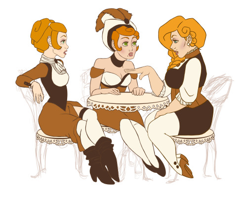 The Ptollen Sisters at High Tea WIP 003: character line and color Still a ways to go on this, but I&