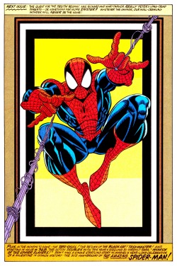 jthenr-comics-vault:  Amazing Spider-Man Pin-Up By Mark Bagley &amp; Randy EmberlinAmazing Spider-Man #365 (Aug. 1992)