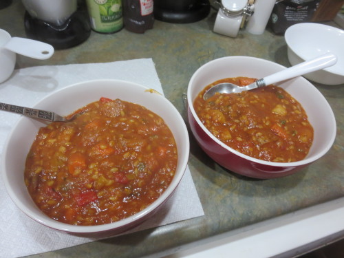 caffeinatedcrafting:Vegetable Medley &amp; Barley SoupSort of a half stew half soup dish, RoseSp