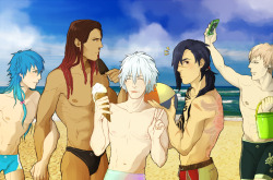 buddens:  who let these gays on the beach it’s going to be 80-90+ degrees until next sunday and i am dying so here have this before i go background used since i can’t draw backgrounds (i drew extra fluffy clouds tho) also 100+ bonus points if you