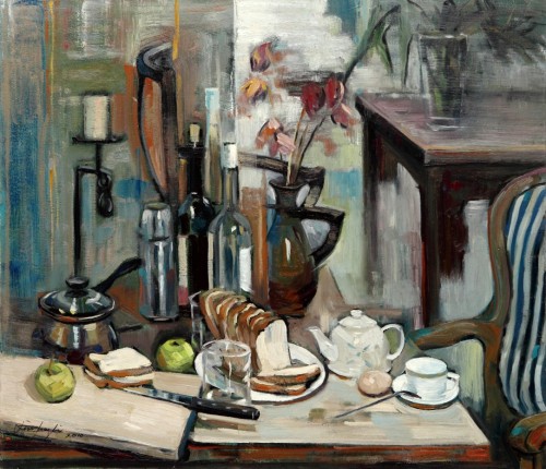 huariqueje:Breakfast Party  -  Li Xiao , 2010Chinese, b.1969-  Oil on canvas, 80 x 93 cm.