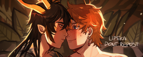  a little zhongli x tartaglia piece I did !! dragon zhongli is my fav >:) full pic you can find o