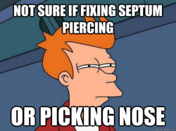 piercerproblems:  The septum struggle  People always look at me like eww when I fix my septum lol