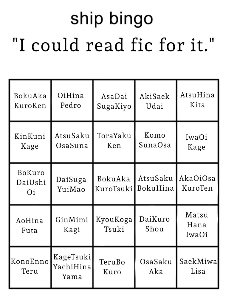 haikyuu in 2023  Haikyuu, Bingo, Bingo template