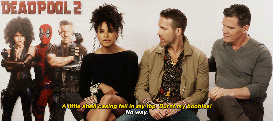 gifdeadpool:  Deadpool 2 Cast on whether there were injuries during filming (x)