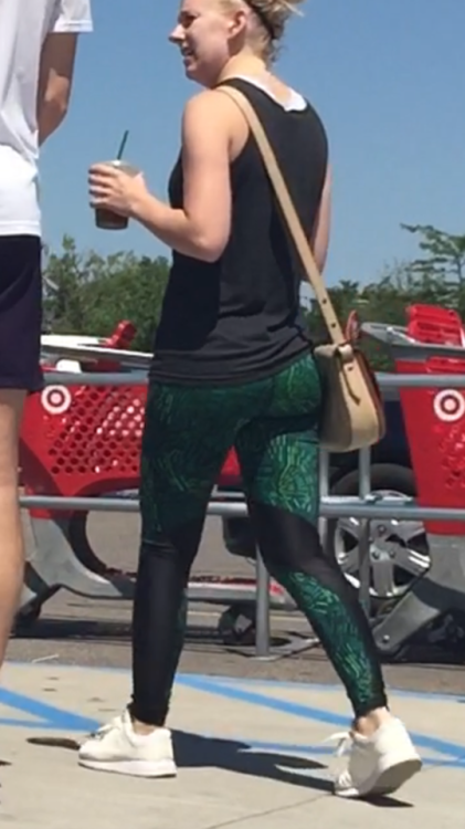 Blonde in nice green leggings