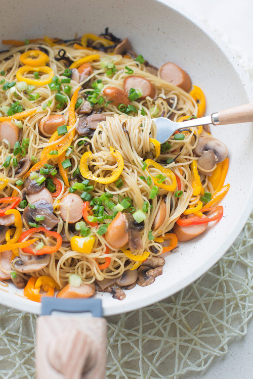 Salted Kelp Mushroom & Sausage Pasta